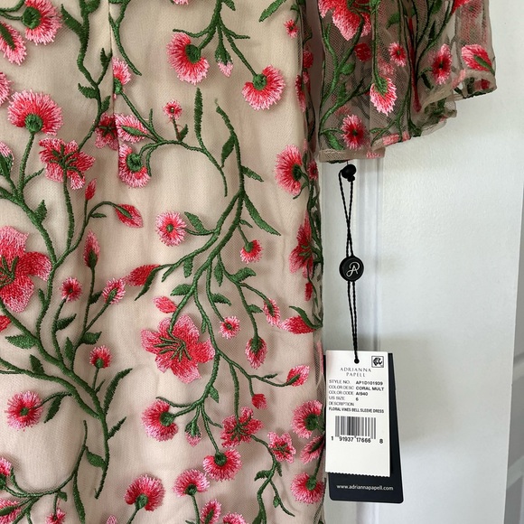 Adrianna Papell Floral Vines Bell sleeve Dress - Picture 2 of 5